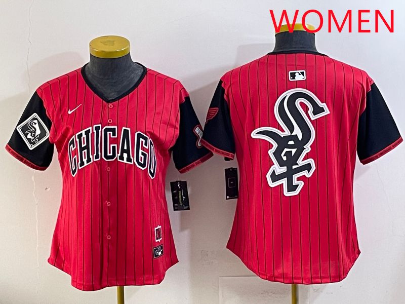 Women Chicago White Sox Blank Red Stripe Joint Name Nike 2025 MLB Jersey style 26